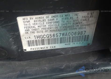 1998 Honda Accord Ex из США, поврежденный, VIN 1HGCG5657WA006987